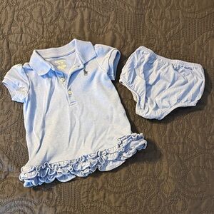 Ralph Lauren Light Blue Polo Dress with Ruffle Hem and Bloomers